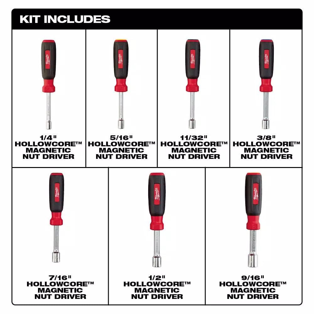 Milwaukee SAE HollowCore Magnetic Nut Driver Set, 7-Piece