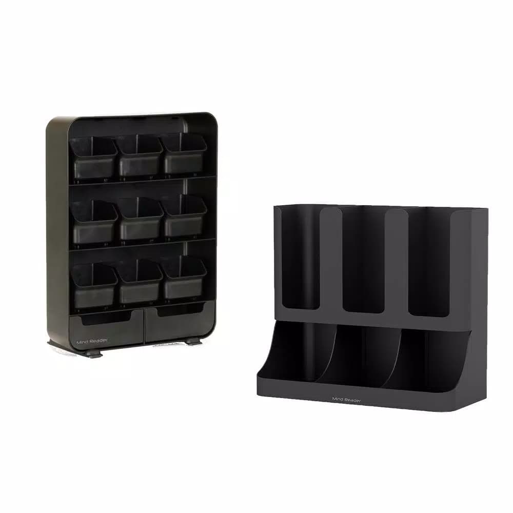 Mind Reader Black Coffee and Tea Station Organizer with Pod, Cup, and Condiment Storage
