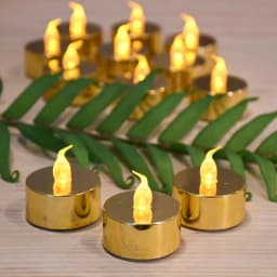 LUMABASE Gold Plated LED Tea Light Candles, 12-Count Battery Operated Flickering Amber Glow thumbnail 5