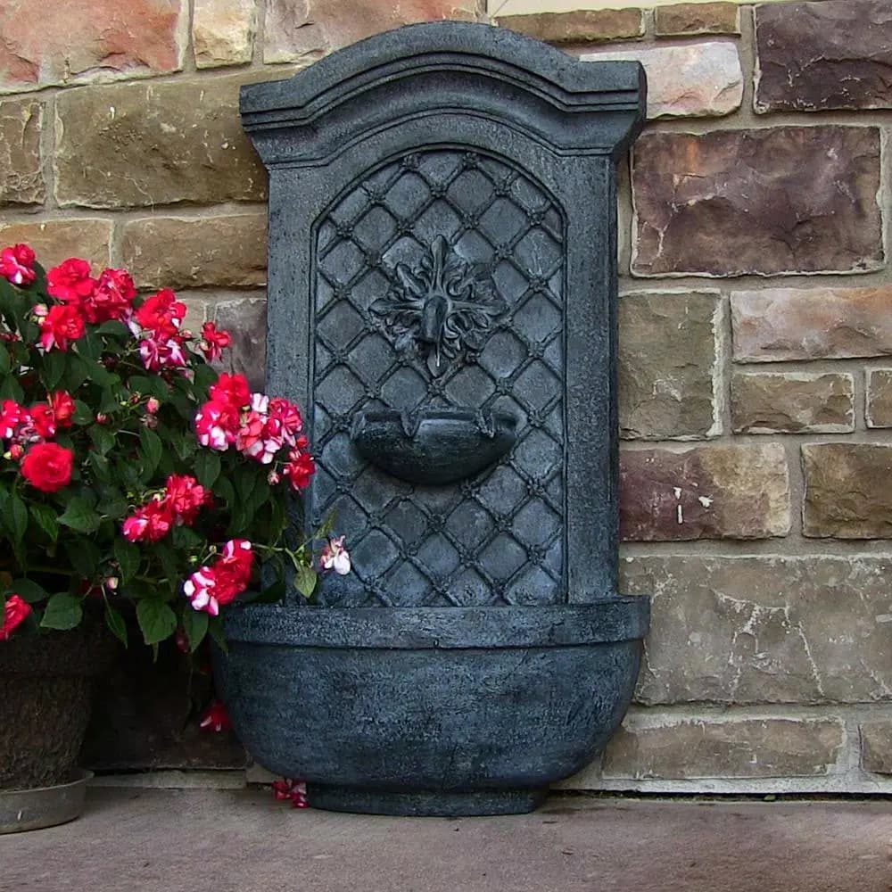 Sunnydaze Decor Rosette Leaf Electric Outdoor Wall Fountain, Black