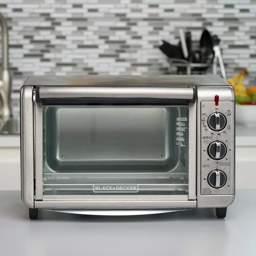 BLACK+DECKER 1500W 6-Slice Convection Toaster Oven with Broiler Pan, Black and Silver