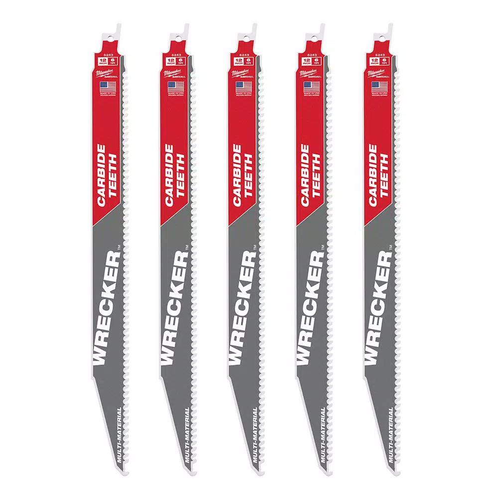Milwaukee 12 in. WRECKER Carbide Teeth Reciprocating Saw Blade, 6 TPI, 5-Pack