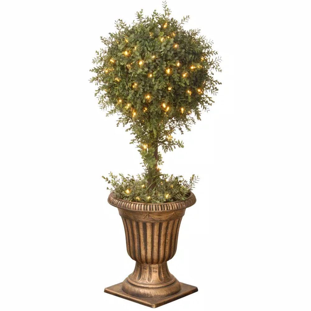 Unbranded 36 in. Mini Tea Leaf Artificial Topiary Tree with 100 Clear Lights in Decorative Urn