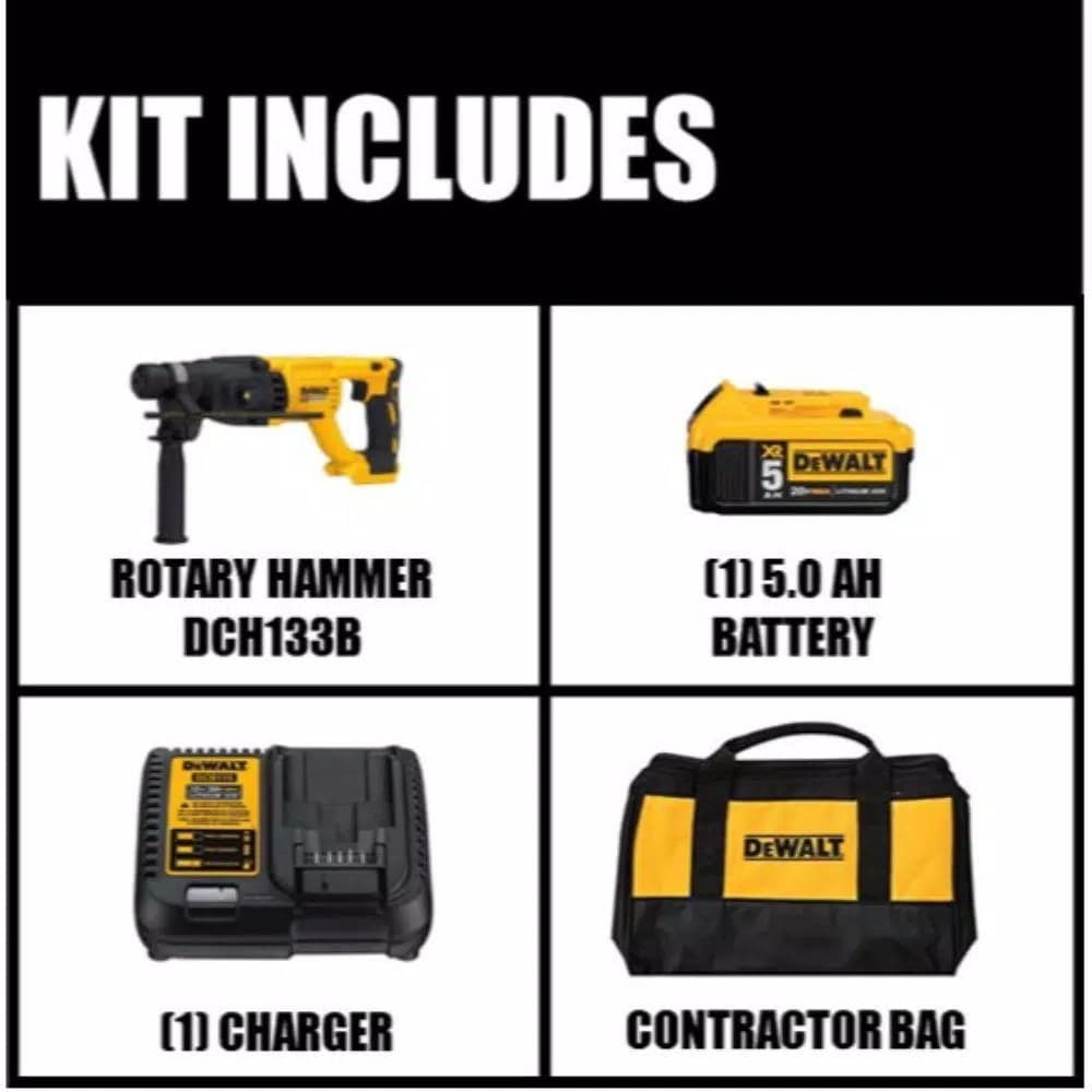 DEWALT 20V MAX XR Brushless 1 in. SDS Plus D-Handle Rotary Hammer Kit with 5.0Ah Battery & Charger
