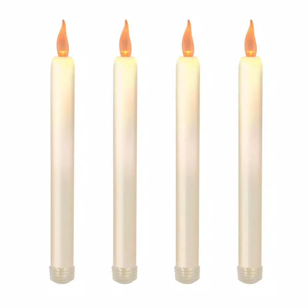 LUMABASE 9.25 in. Flameless Taper Candles with Amber Glow, Off White Plastic (4 Count)