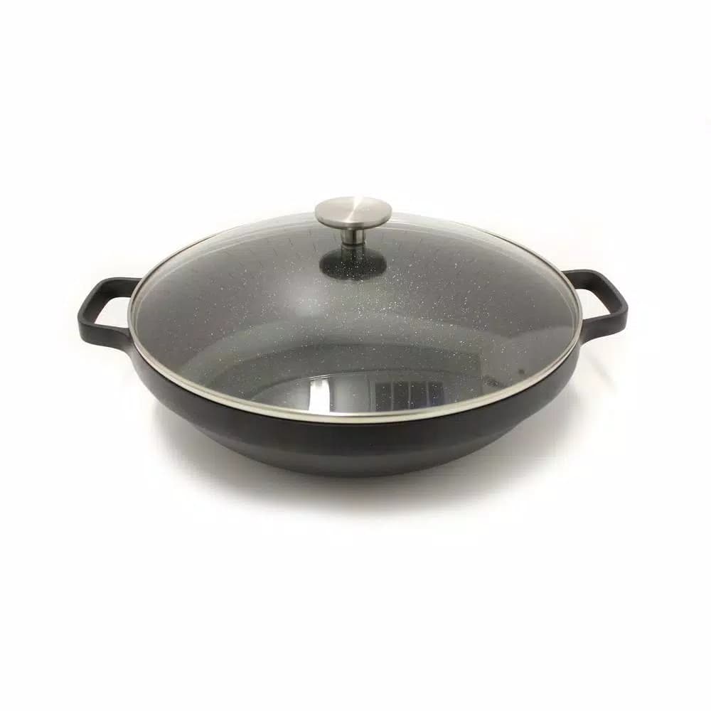 BergHOFF GEM 12.5 in. Cast Aluminum Nonstick Wok with Glass Lid, Induction Compatible