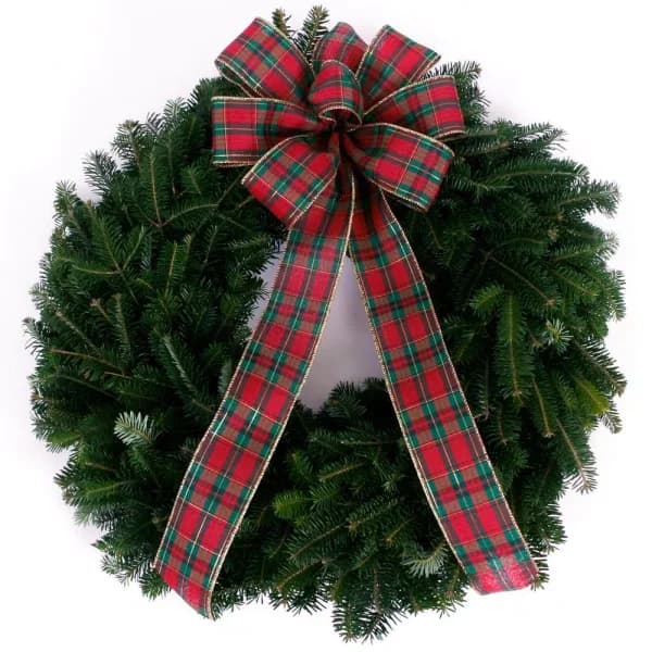 VAN ZYVERDEN 24 in. Live Fresh Cut Blue Ridge Mountain Fraser Fir Decorated Christmas Wreath with Bow