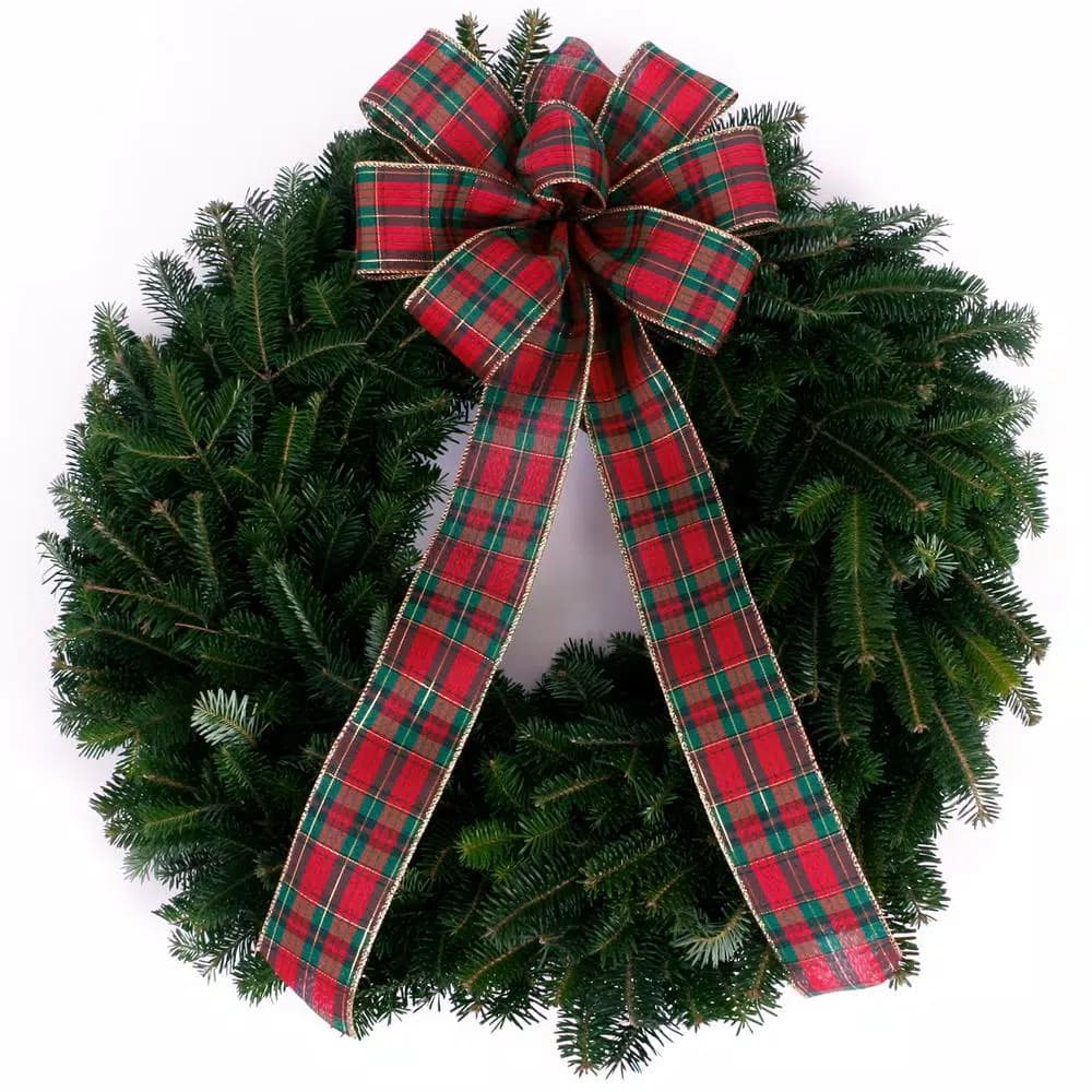 VAN ZYVERDEN 24 in. Live Fresh Cut Blue Ridge Mountain Fraser Fir Decorated Christmas Wreath with Bow