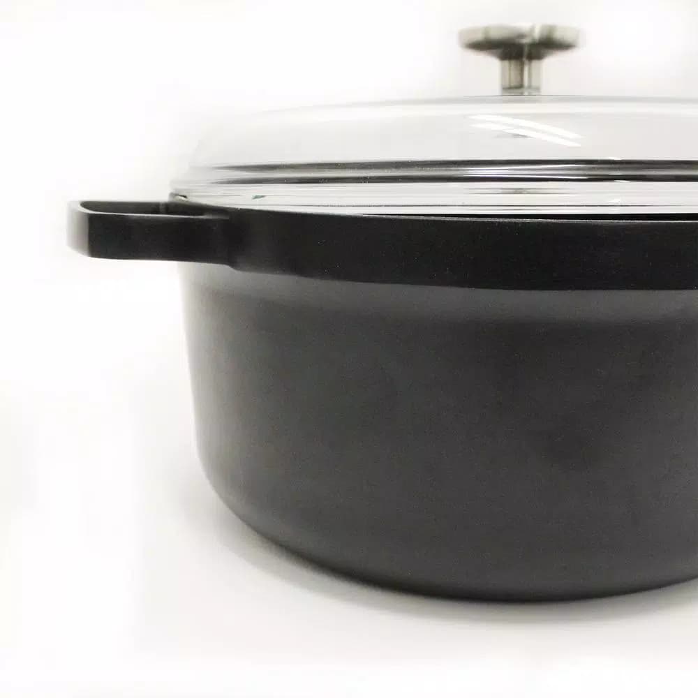 BergHOFF GEM 7.7 qt. Cast Aluminum Nonstick Stock Pot with Glass Lid, Black