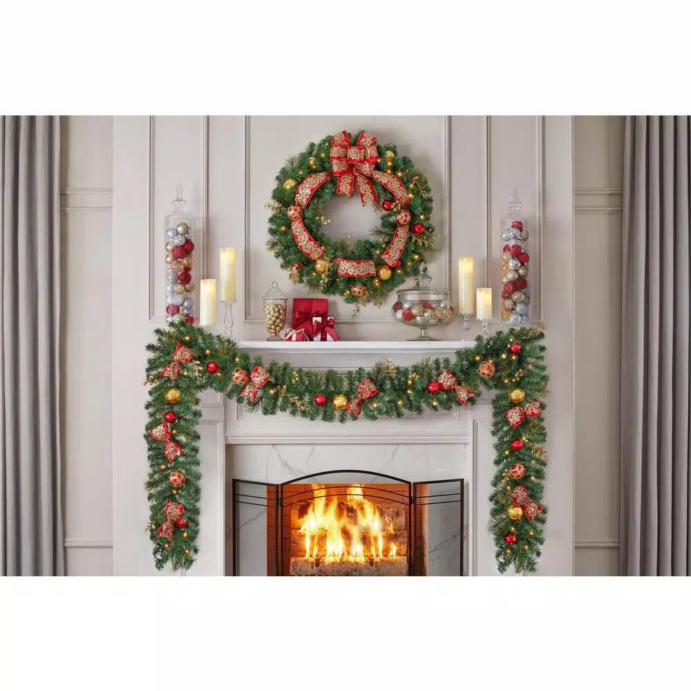 Home Accents Holiday Royal Easton 12 ft. Pre-Lit Artificial Christmas Garland with 70 Warm White LED Lights