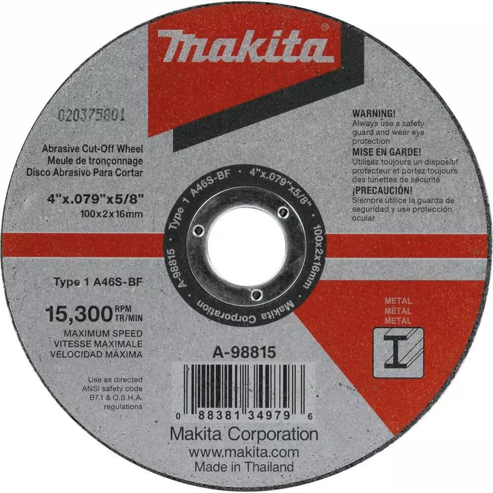 Makita 4 in. x 0.100 in. Metal Cut-Off Wheels, 5/8 in. Arbor (25-Pack)