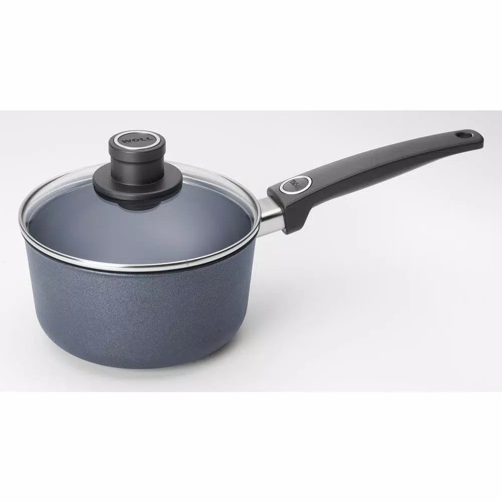 WOLL Diamond LITE 2.2 qt. Cast Aluminum Nonstick Sauce Pan with Glass Lid, Induction Ready, Gray