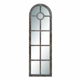 LITTON LANE Hayes Oversized Arch Distressed Brown Wood Window Mirror (72 in. x 23 in.) thumbnail 4