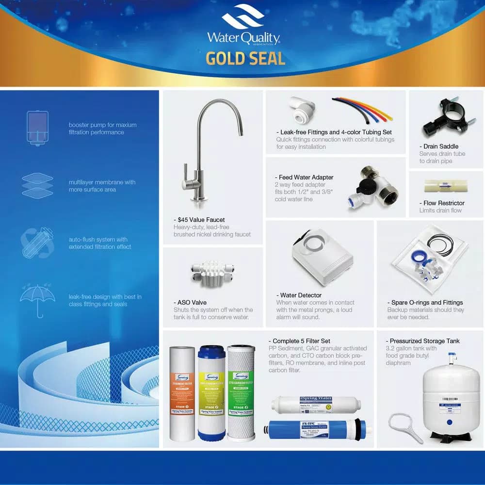 iSpring RCC7P 5-Stage Reverse Osmosis Under Sink Water Filtration System with Booster Pump