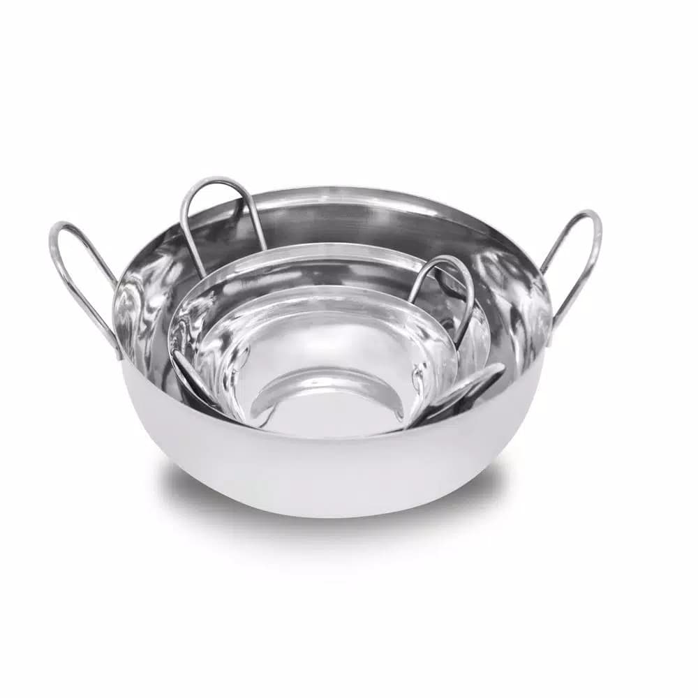 Unbranded 3-Piece Stainless Steel Balti Pan Set, 3 Sizes (3.25 Qt., 1.25 Qt., 0.50 Qt.)