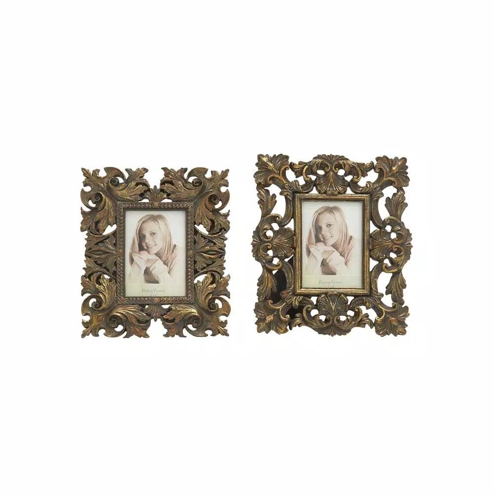 LITTON LANE Rustic Bronze Scrollwork Photo Frames, Set of 2, Classical Leaf & Flourish Design