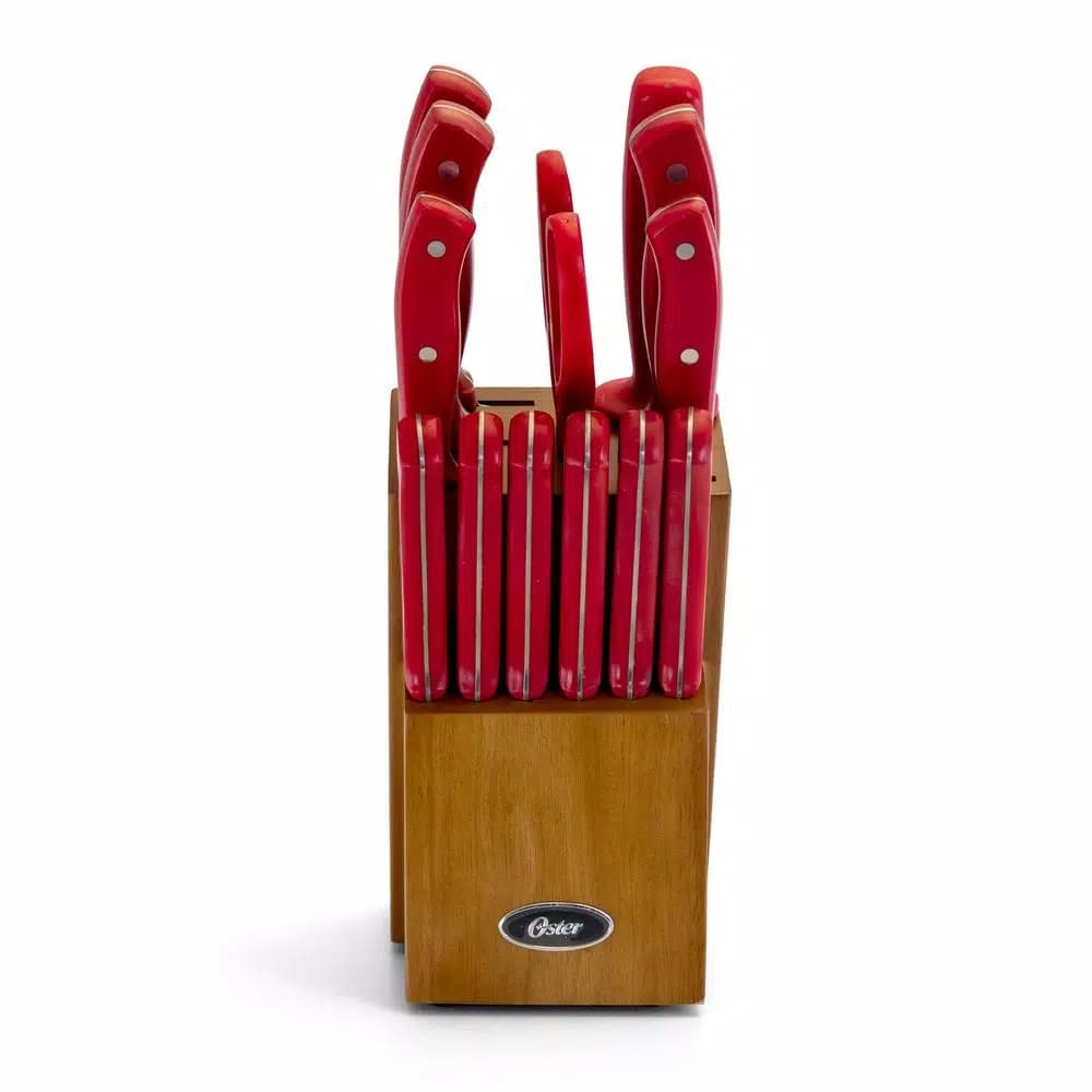 Oster Evansville 14-Piece Stainless Steel Knife Set with Rubberwood Block