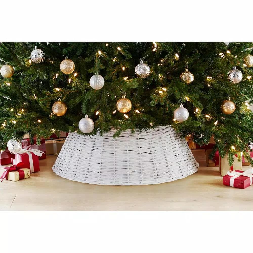 Home Accents Holiday 27 in. White Wicker Christmas Tree Collar