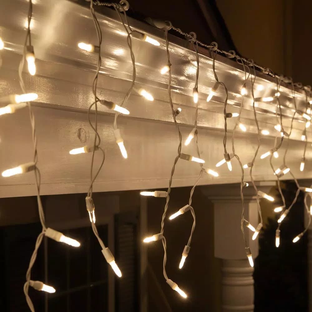 Wintergreen Lighting 7 ft. M5 LED Warm White Twinkle Icicle Light Set, 70 Lights