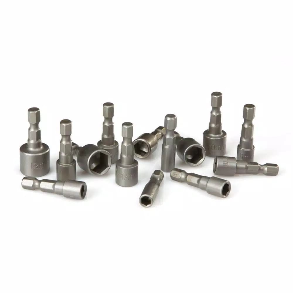 TEKTON 14-Piece Quick-Change Power Nut Driver Bit Set, 3/16-7/16 in. and 5-12 mm