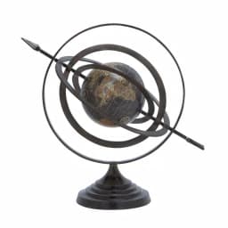 LITTON LANE Modern Black Armillary Sphere Globe with Spear Finials and Sepia Map thumbnail 2