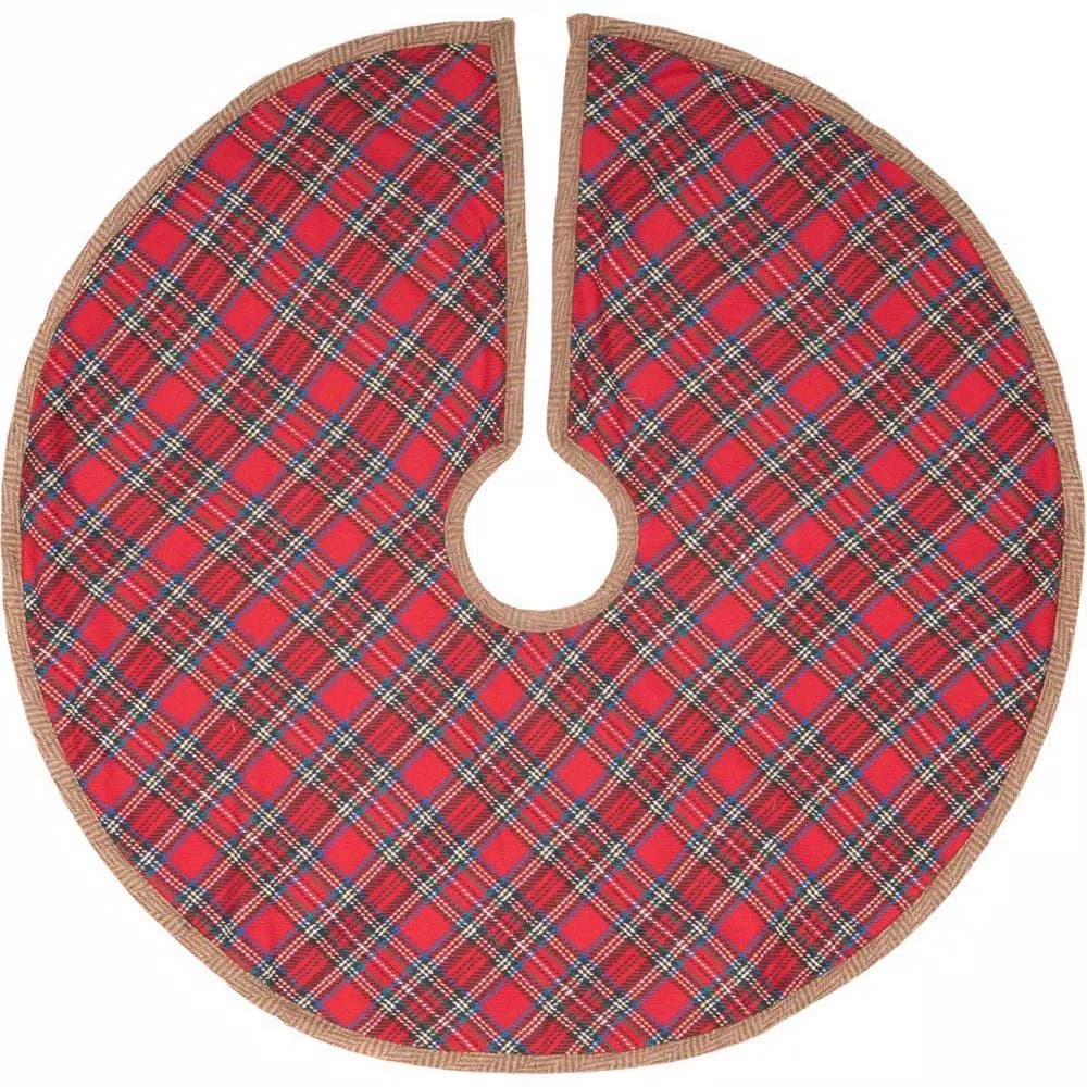 VHC Brands Gavin 21 in. Cherry Red Tartan Plaid Christmas Mini Tree Skirt