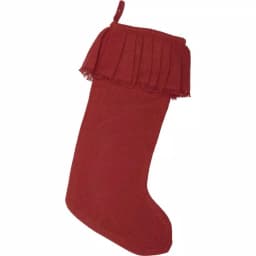 VHC Brands 20 in. Red Cotton Burlap Ruffled Christmas Stocking - Farmhouse Holiday Decor thumbnail 1