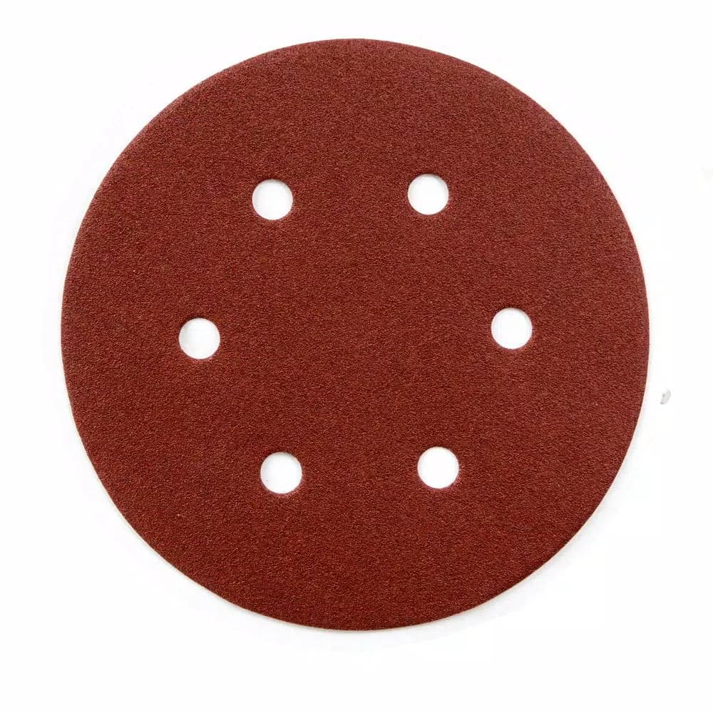 POWERTEC 6 in. 80-Grit Aluminum Oxide Hook and Loop 6-Hole Sanding Discs, 25-Pack
