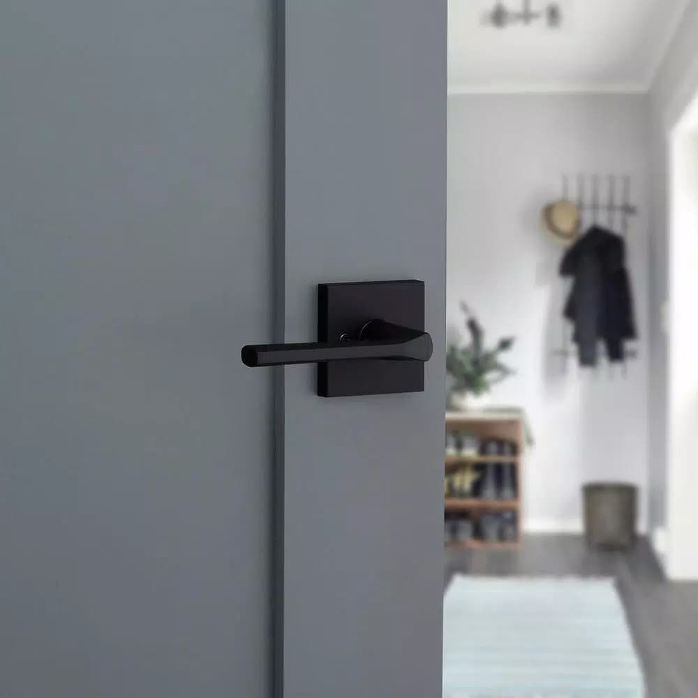 Kwikset Lisbon Square Matte Black Interior Passage Door Lever