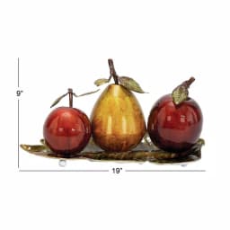 LITTON LANE Elegant Metal Fruit Sculpture Set - Golden Pear and Red Apples on Leaf Tray Base thumbnail 7