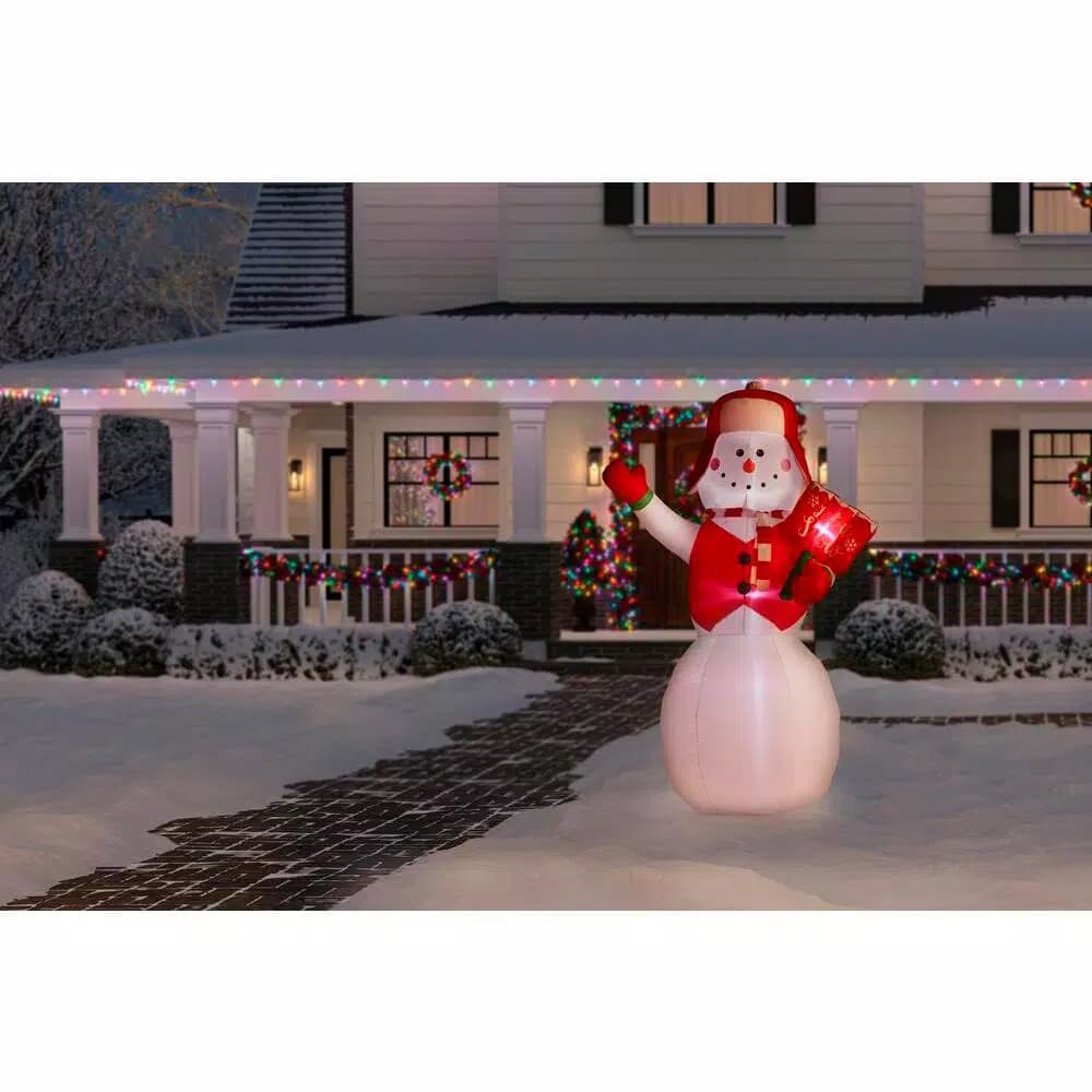 Unbranded 8 ft. Pre-Lit Inflatable Jolly Holiday Snowman Greeter with Sign, LED Lights