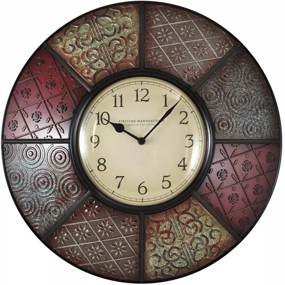FirsTime 20.5 in. Round Patchwork Wall Clock, Multicolor Modern Quartz Movement
