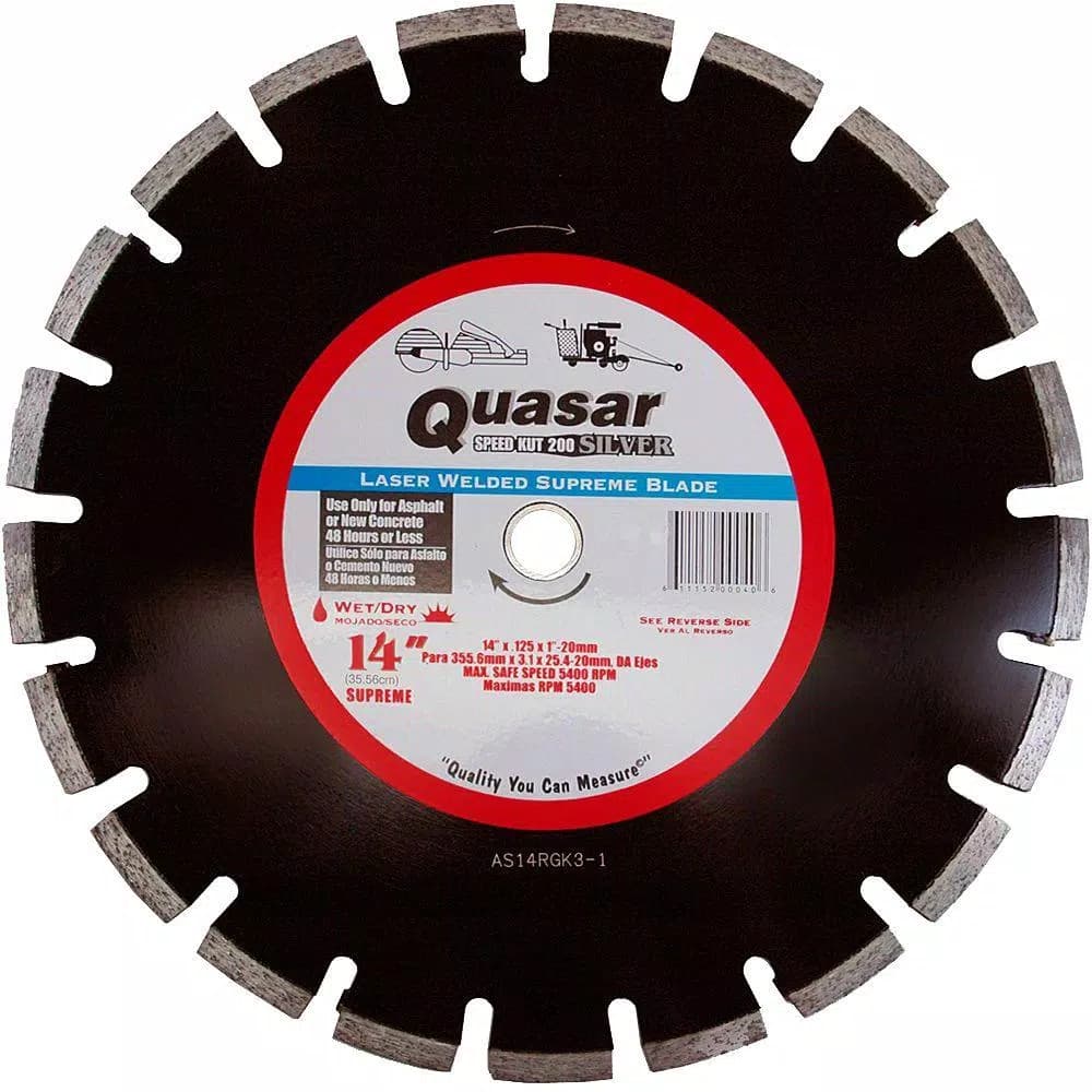Quasar Speed Kut 200 Silver 14 in. Segmented Diamond Blade for Asphalt and New Concrete