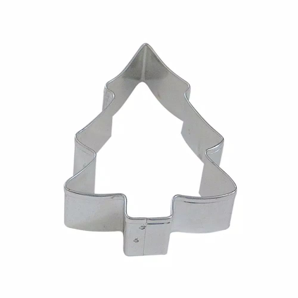 CybrTrayd-R&M 12-Piece Snow Covered Tree Tinplate Steel Cookie Cutter Set with Recipe