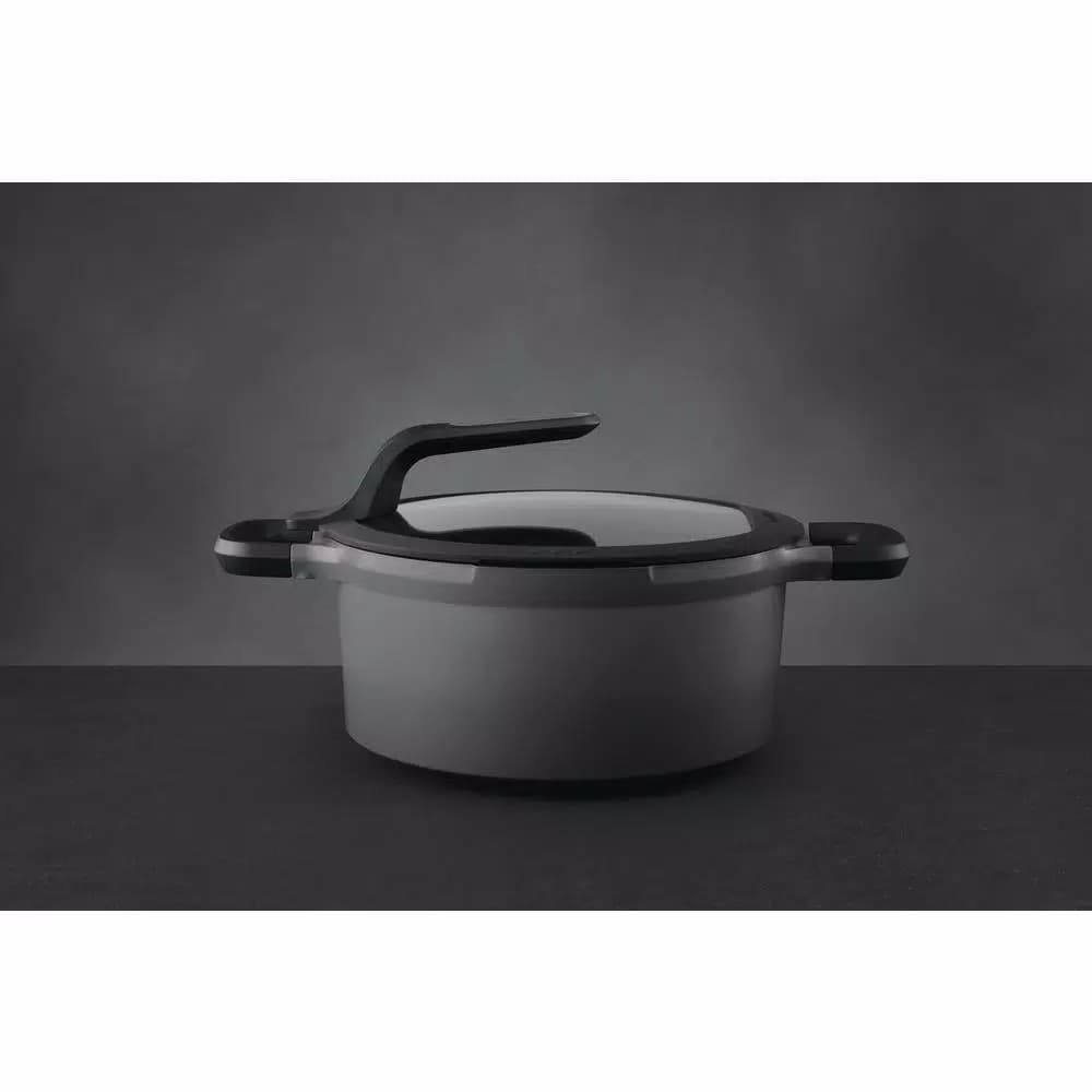 BergHOFF GEM Stay Cool 5 qt. Cast Aluminum Nonstick Stock Pot with Glass Lid, Gray