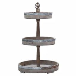 3R Studios Grace 15.5 in. Grey Mango Wood 3-Tier Decorative Tray with Tin Trim thumbnail 2