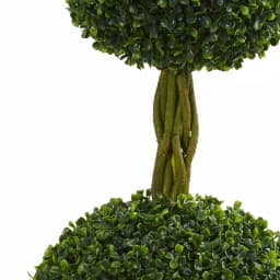 Nearly Natural 5 ft. Artificial Double Ball Boxwood Topiary Tree in Slate Planter with River Rocks thumbnail 2