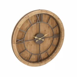 LITTON LANE 40 in. Rustic Round Cypress Wood Wall Clock with Roman Numerals thumbnail 1