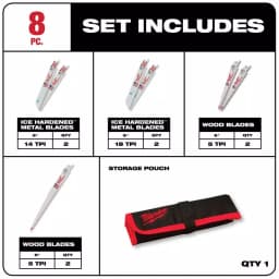 Milwaukee SAWZALL Reciprocating Saw Blade Set, 8-Piece Bi-Metal Wood and Metal Cutting Blades thumbnail 2