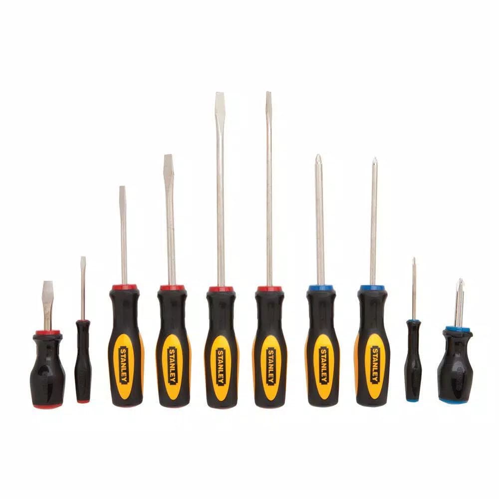 Stanley 10-Piece Screwdriver Set with Ergonomic Slip-Resistant Handles and Nickel-Plated Steel Bars