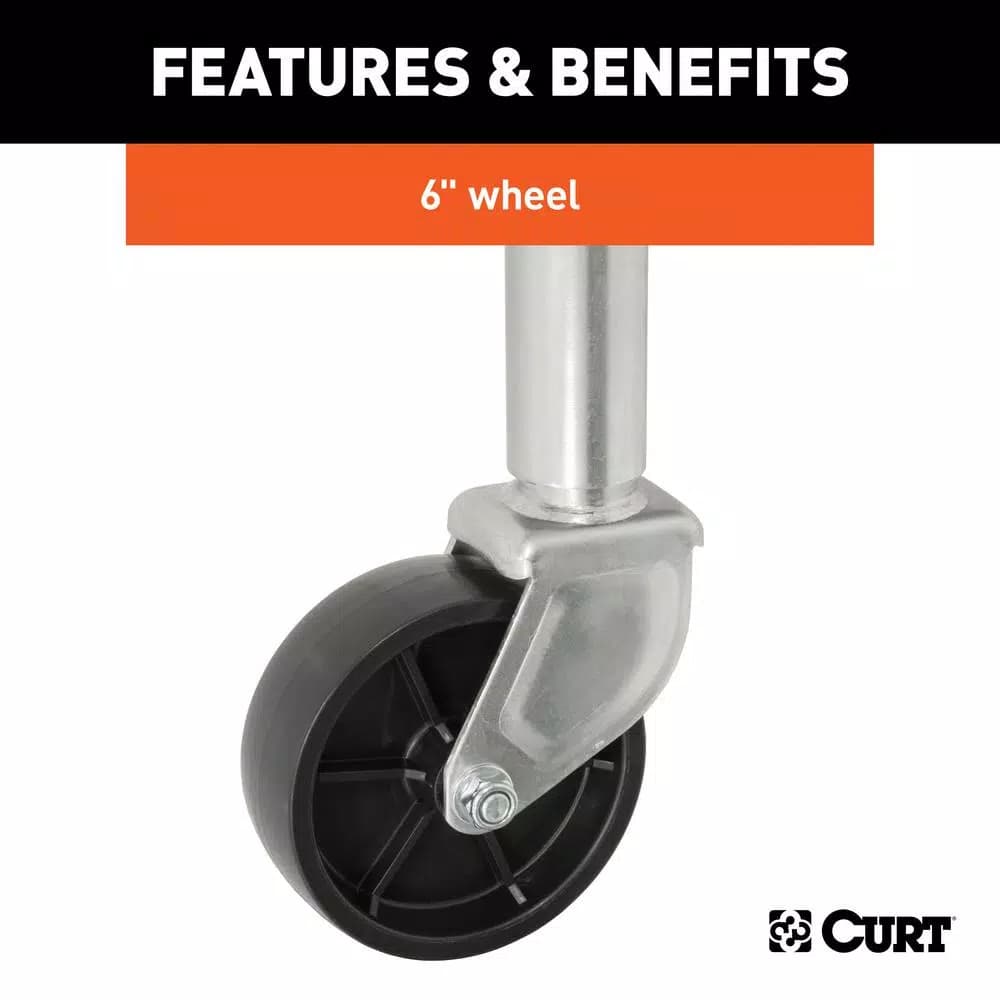 CURT Marine Trailer Jack with 6" Wheel, 1,000 lbs. Capacity, 10" Travel