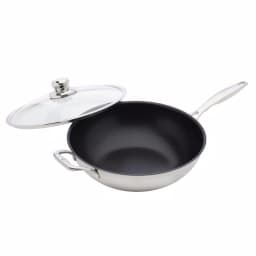 Swiss Diamond Nonstick Clad 12.5 in. Stainless Steel Wok with Lid, 7.9 Qt. thumbnail 1