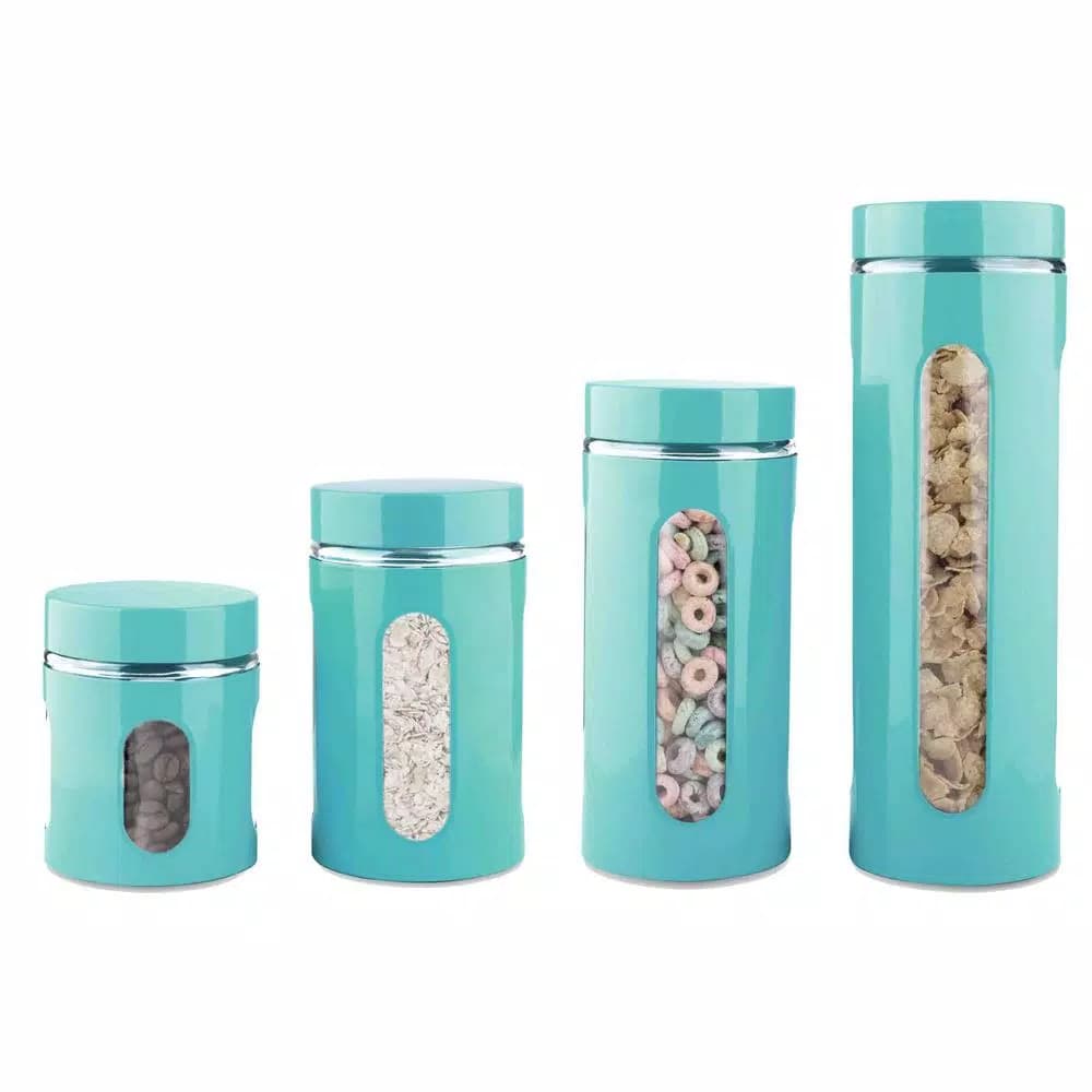 Unbranded Essence Collection 4-Piece Turquoise Stainless Steel Canister Set