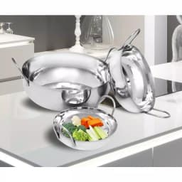 Unbranded 3-Piece Stainless Steel Balti Pan Set, 3 Sizes (3.25 Qt., 1.25 Qt., 0.50 Qt.) thumbnail 7