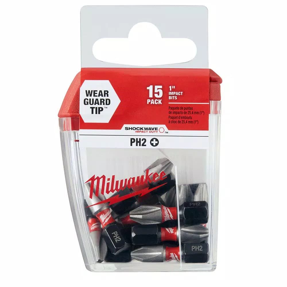 Milwaukee SHOCKWAVE 1 in. Phillips #2 Impact Duty Steel Insert Bits, 15-Pack