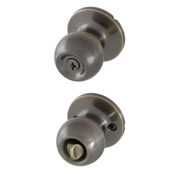 Honeywell Antique Brass Entry Door Knob, Keyed Ball Lock with Thumb Turn