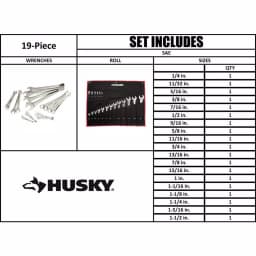 Husky 19-Piece SAE Ratcheting Combination Wrench Set thumbnail 6