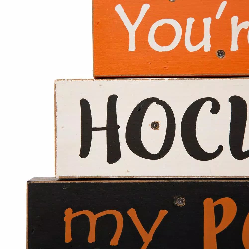 Glitzhome 11.54 in. LED Lighted Halloween Wooden Word Block Decor - Hocus Pocus Sign