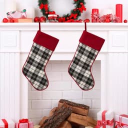Glitzhome 20 in. Black and White Plaid Christmas Stockings, Cotton/Spandex Blend (2-Pack) thumbnail 7