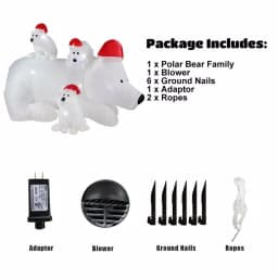 JOYDECOR 6 ft. Polar Bear Family Christmas Inflatable with LED Lights and Red Santa Hats thumbnail 5